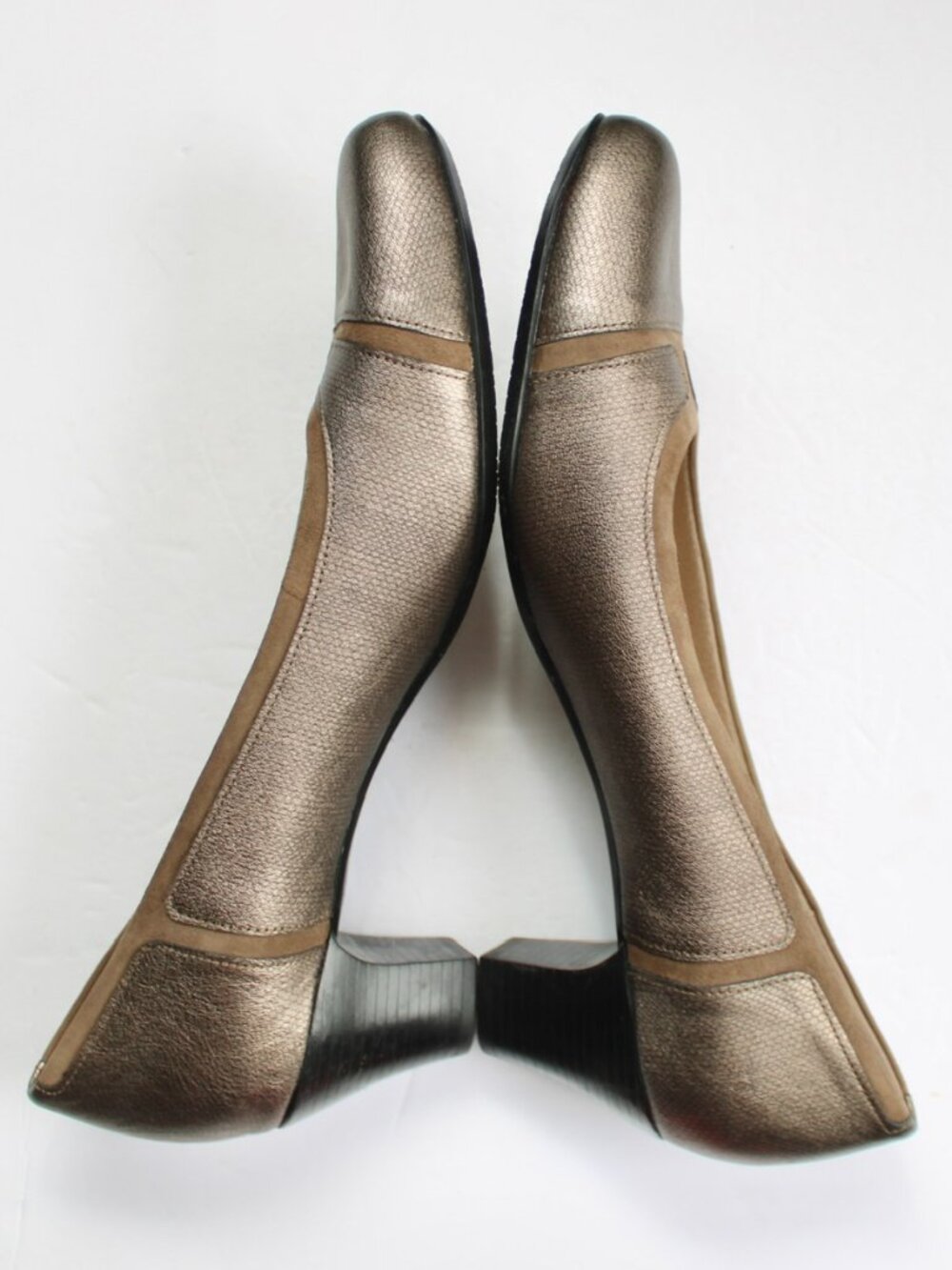 Munro Womens Jillian Block Heel Pumps sz 10.5 N,Metallic Bronze Taupe Round Toe - Picture 5 of 8